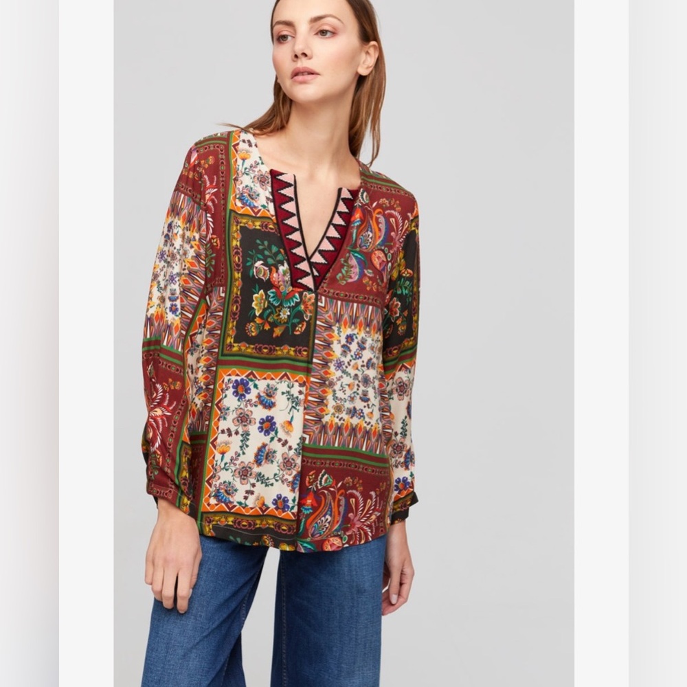 Aldo Martins Cap Juluca Patchwork V-Neck Tunic Top Size US 8 / Euro 38